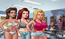 Cartoonmeisjes worden ondeugend in de kleedkamer in Summertimesaga